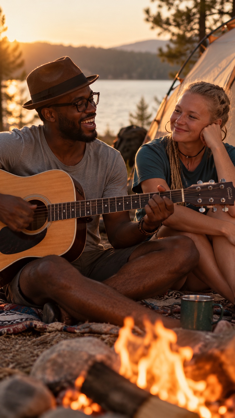 Guitar and conversation beside the campfire