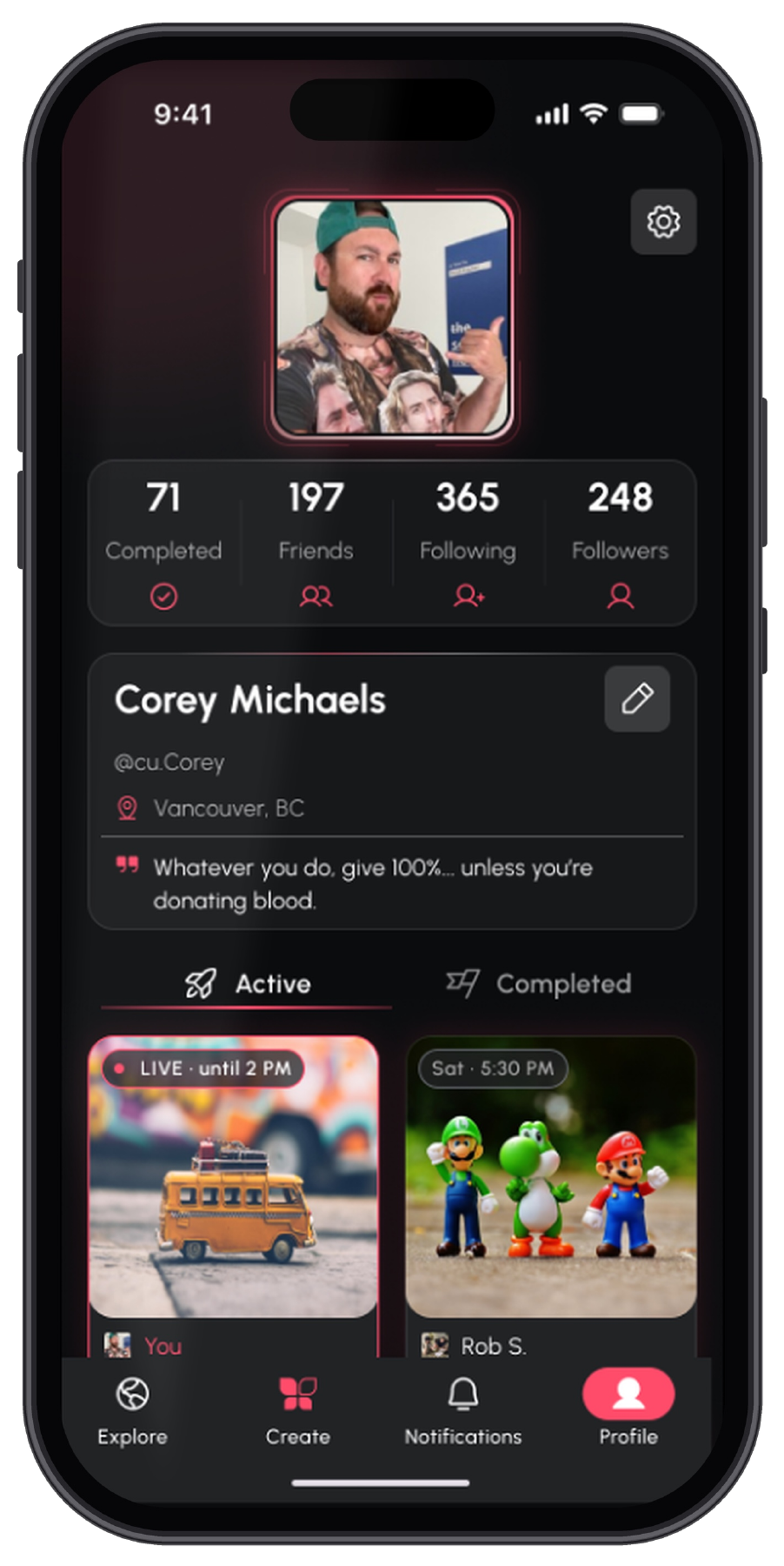 CU profile showing your camping card